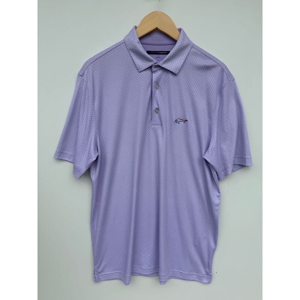 Greg Norman Men's Large Performance Golf Polo Shirt Lavender Geometric Shark